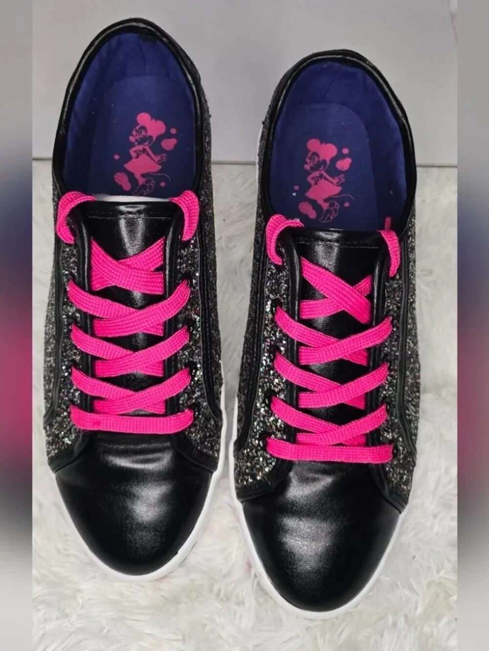 Disney Minnie Mouse Glitter Sneakers Pink Laces Women's Size 10